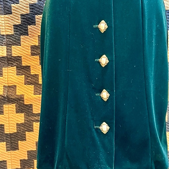 VINTAGE 80s emerald green velvet formal‎ midi mini dress statement puff sleeves - Picture 7 of 15